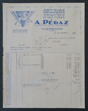 Facture 1936  VILLEFRANCHE PEGAZ ARTICLES METALLIQUES  llustrée 43 na sprzedaż  Wysyłka do Poland