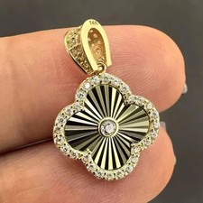 Pingente trevo de quatro folhas de moissanita real corte redondo 2,00 ct folheado a ouro amarelo 14K comprar usado  Enviando para Brazil