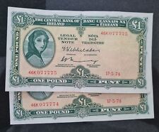 IRELAND 1974 SEQUENTIAL PAIR OF  £1  LADY  LAVERY  BANKNOTE'S comprar usado  Enviando para Brazil