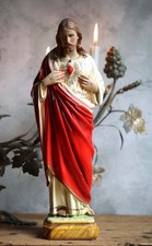 Large French Chalkware Sacred Heart Jesus Christ Polychrome Statue comprar usado  Enviando para Brazil