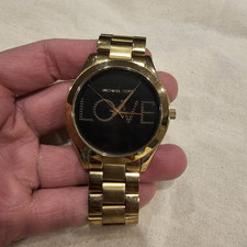 Novo Relógio Feminino Michael Kors MK3803 LOVE Slim Runway Mostrador Preto Pulseira de Ouro, usado comprar usado  Enviando para Brazil