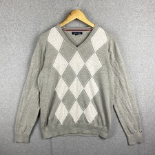 Suéter masculino Tommy Hilfiger M cinza argila diamante gola V malha pulôver comprar usado  Enviando para Brazil