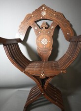 Antiga cadeira mourisca damascena incrustada decorativa dobrável nogueira esfregão década de 1960 comprar usado  Enviando para Brazil
