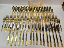 Vajilla oro galvanizado 24K 74 piezas Imperial International cucharas tenedores segunda mano  Embacar hacia Mexico