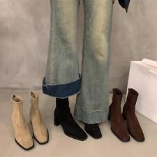 Botas de tornozelo femininas biqueira quadrada salto bloco camurça sintética botas curtas puxar festa comprar usado  Enviando para Brazil