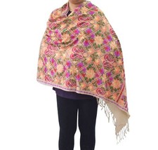 Estola Fawn Kashmiri bordada pesada multicolorida trabalho lã pura Pashmina C0687 comprar usado  Enviando para Brazil