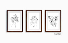 Conjunto de 3 lindas estampas de parede Line Art cabeça de vaso floral decoração para casa impressão mínima comprar usado  Enviando para Brazil
