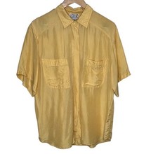 Camisa feminina oversized vintage design IOIOIO amarela de seda com botões tamanho G, usado comprar usado  Enviando para Brazil