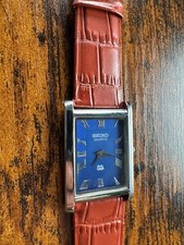 Relógio masculino Seiko vintage quartzo fino mostrador azul couro marrom claro comprar usado  Enviando para Brazil
