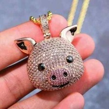 Mini pingente de porco masculino de moissanita real corte redondo 3,00 ct folheado a ouro rosa 14K comprar usado  Enviando para Brazil