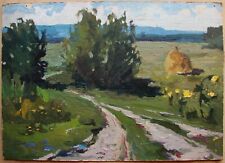 Usado, Pintura a óleo ucraniana soviética URSS paisagem estrada terra campo palheiro girassóis comprar usado  Enviando para Brazil