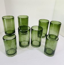 8 copos vintage soprados à mão 16 oz vidro de arte verde oliva bolhas suspensas comprar usado  Enviando para Brazil