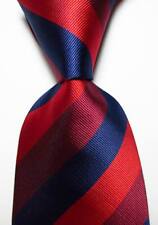 Usado, Nova gravata masculina clássica listrada vermelha azul escuro tecido jacquard 100% seda comprar usado  Enviando para Brazil