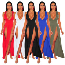Novo Vestido Longo Feminino Sexy Decote V Profundo Dividido Alto Vestidos de Festa Noturna Boate comprar usado  Enviando para Brazil