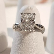 Anel de noivado solitário de moissanita corte radiante 3,31 quilates folheado a ouro branco 14K comprar usado  Enviando para Brazil