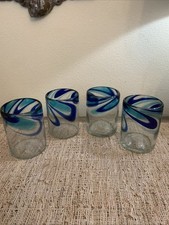 4 copos mexicanos soprados à mão verde azul redemoinho bolha copos artesanais 4,25” comprar usado  Enviando para Brazil
