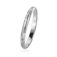 ANILLO DE BANDA DE DESPLAZAMIENTO DE PLUMERÍA HAWAIANA DE ORO BLANCO SÓLIDO 14K GRABADO A MANO 3MM segunda mano  Embacar hacia Mexico