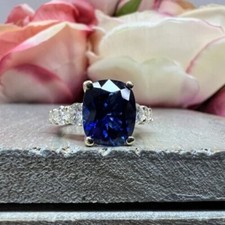 Anel de casamento 4,34 quilates corte almofada safira natural e diamante ouro branco sólido 14K, usado comprar usado  Enviando para Brazil