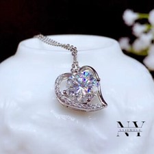 Pingente de casamento coração moissanita corte redondo 2,50 CT sólido ouro branco 14K F/VVS1 comprar usado  Enviando para Brazil