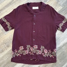 Camisa Abercrombie & Fitch verão linho bordada média botão para cima Borgonha A&F comprar usado  Enviando para Brazil