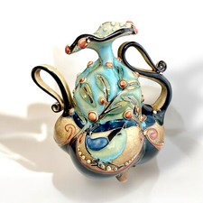 Usado, Vaso de cerâmica artesanal assinado Carol Long "Longbird" garrafa/bud 6,5" x 5,5" comprar usado  Enviando para Brazil