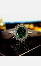 Anel de casamento de ouro amarelo sólido 14K corte oval diamante esmeralda natural 3,94 quilates comprar usado  Enviando para Brazil
