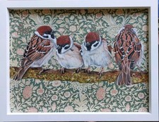 Pintura de quadro original grande Tree Sparrow tecido William Morris Willow Bough, usado comprar usado  Enviando para Brazil