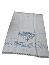 Toalha de banho de cozinha vintage branca linho grande 35x23 bordada frutas azuis comprar usado  Enviando para Brazil