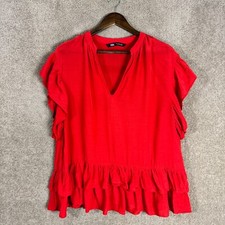 Blusa Zara Top Feminina Tamanho Médio M Vermelha Manga Largada Decote V Bainha Babado Flowy comprar usado  Enviando para Brazil