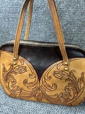 Bolsa tote de couro feita à mão ornamentada detalhe floral marrom bolsa de ombro vintage comprar usado  Enviando para Brazil