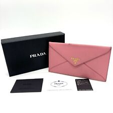 Carteira envelope longo de couro rosa Prada Saffiano autêntica com caixa e cartão, usado comprar usado  Enviando para Brazil