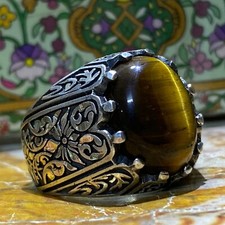 Anel masculino turco feito à mão pedra olho de tigre natural prata esterlina 925 todos os tamanhos comprar usado  Enviando para Brazil
