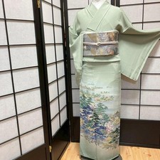 Kimono Tomesode 154,5cm seda azul e branco, usado, Okamura Aokaze No18607, usado comprar usado  Enviando para Brazil