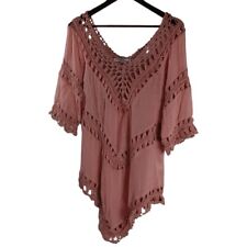 Blusa Boho Paradise Dusty Rose Feminina Manga Curta Assimétrica Malha Aberta Tamanho M comprar usado  Enviando para Brazil