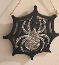 "Tela de araña colgante de pared lentejuelas de madera negra Halloween cuerda de arácnido 13"" x 10""" segunda mano  Embacar hacia Argentina