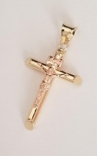 Pingente cruz religiosa 14k real dois tons ouro amarelo e rosa crucifixo de Jesus comprar usado  Enviando para Brazil