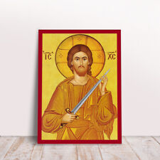 Jesus Cristo com espada ícone ortodoxo bizantino grego feito à mão, usado comprar usado  Enviando para Brazil