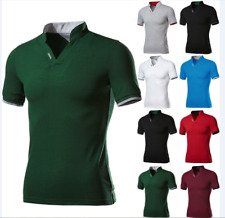 Camisetas masculinas elegantes casuais slim fit manga curta POL gola V comprar usado  Enviando para Brazil