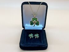 Colar e brincos de prata 925 e esmalte Shamrock & Celtic Cross Irish Blessing. comprar usado  Enviando para Brazil