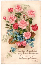 Cartão postal rosa rosas vermelhas esqueça-me notas 1939 francês vintage Victor Hugo poema comprar usado  Enviando para Brazil