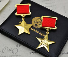 Lote de 2 piezas Medalla Estrella de Oro Stalin Chapada en Oro Segunda Guerra Mundial Rusa URSS Insignia Soviética segunda mano  Embacar hacia Mexico