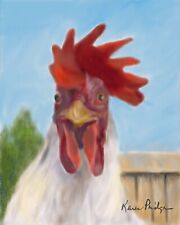 Pintura a óleo ACEO ATC assinada galinhas galos animais de fazenda comprar usado  Enviando para Brazil