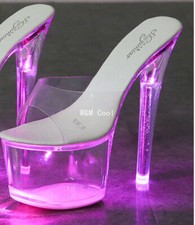 Sandálias femininas femininas novas iluminadas salto alto plataforma LED salto alto alça no tornozelo comprar usado  Enviando para Brazil