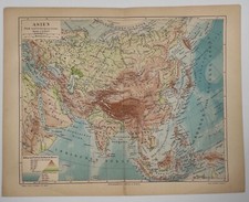Antyczna mapa Azji systemy rzeczne i górskie z Leksykonu Meyers na sprzedaż  PL