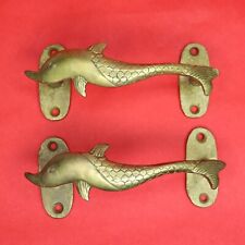 Puxador de porta de janela de latão feito à mão estilo vintage antigo em forma de peixe pequeno comprar usado  Enviando para Brazil