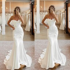 Vestidos de noiva cetim sereia trem de varredura sem alças 3D renda flores vestido de noiva comprar usado  Enviando para Brazil