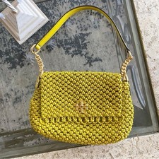 Usado, Bolsa Tory Burch Kira Chevron Macramê Tecido Ombro Pequeno Couro Pera Excelente Estado Usado comprar usado  Enviando para Brazil