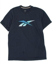 Camiseta masculina gráfica REEBOK média azul marinho algodão AD03 comprar usado  Enviando para Brazil