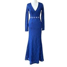 Vestido trompete La Scala estilo 23550 manga longa lantejoulas e strass renda azul P comprar usado  Enviando para Brazil