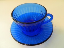 COPO E PIRES DE VIDRO TRANSPARENTE COLOREX AZUL COBALTO COM NERVURAS. FEITO NO BRASIL comprar usado  Enviando para Brazil